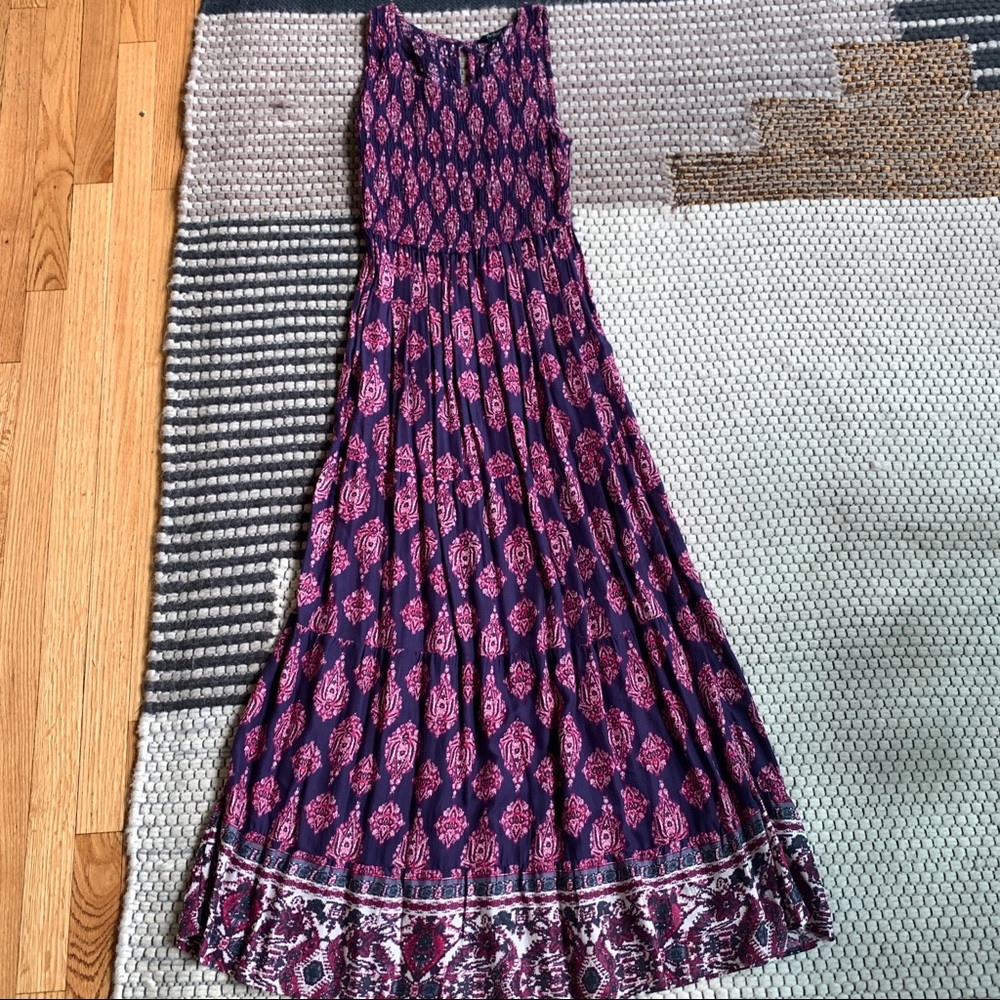 Lucky Brand Sleeveless Maxi Dress – Purple Ikat Floral – Boho – XS/S